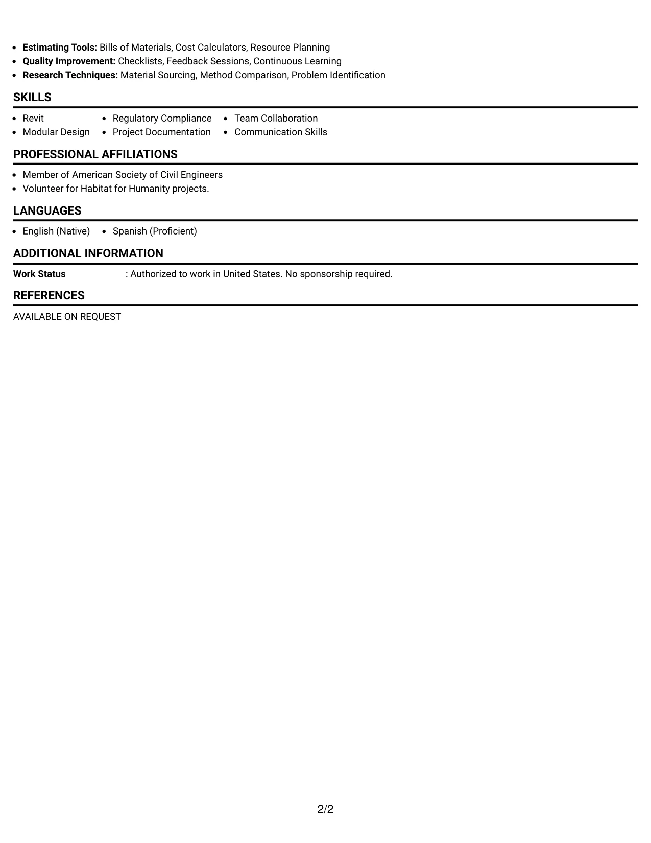 Resume Example Page 2