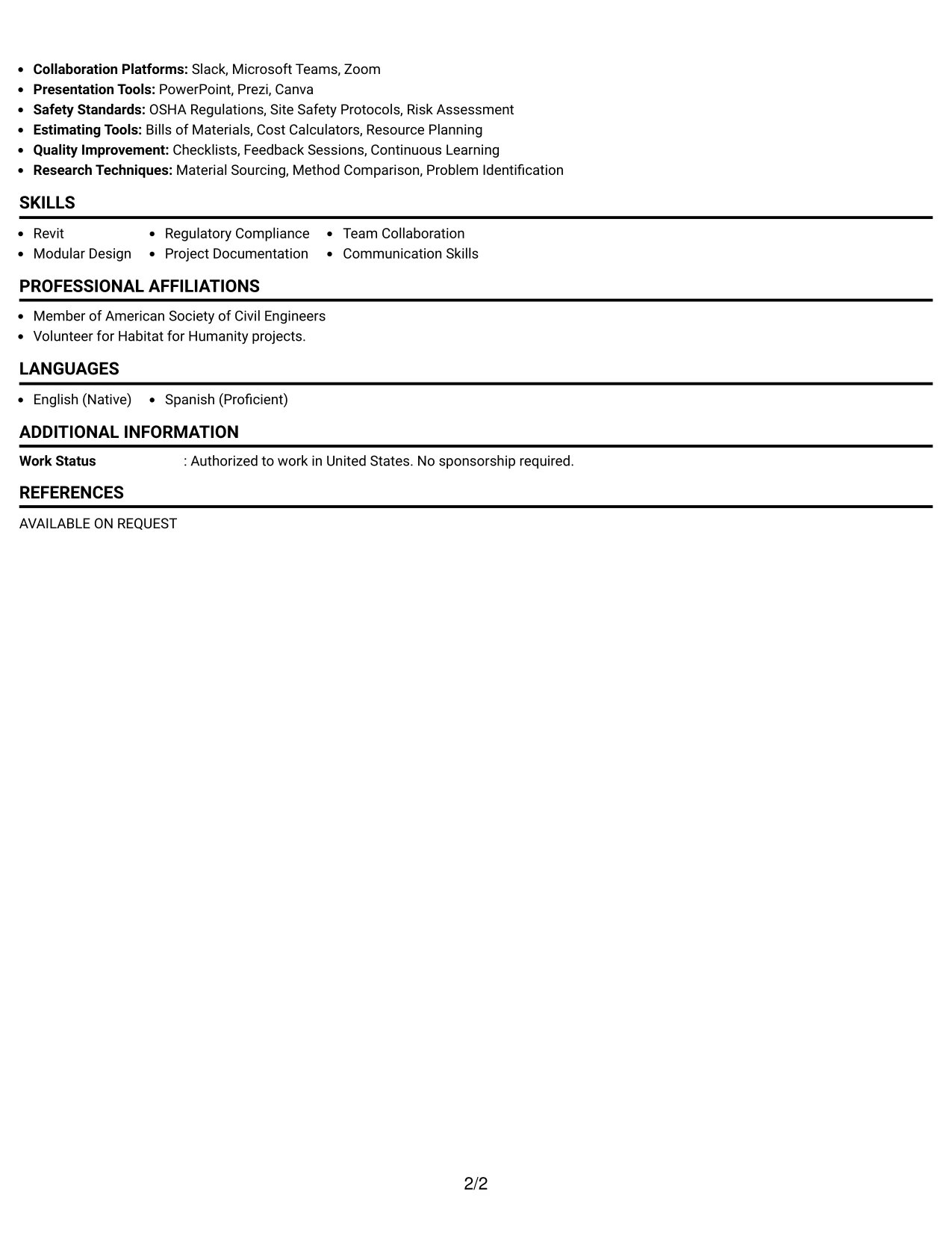 Resume Example Page 2