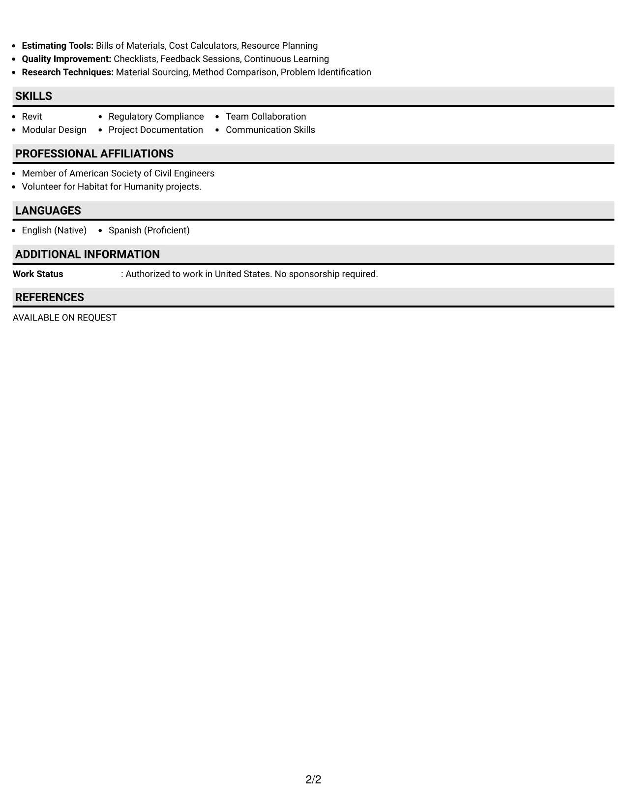 Resume Example Page 2
