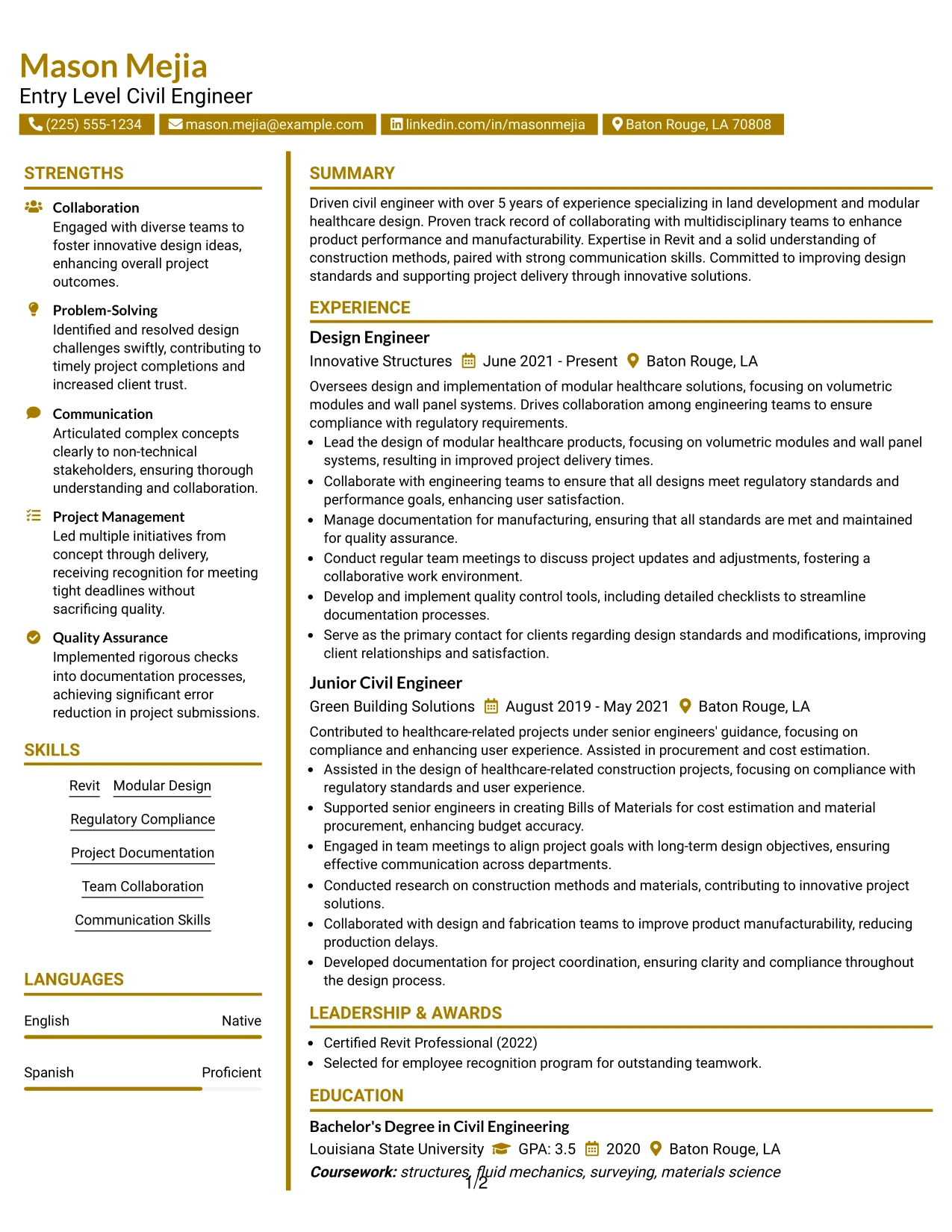 Resume Example Page 1