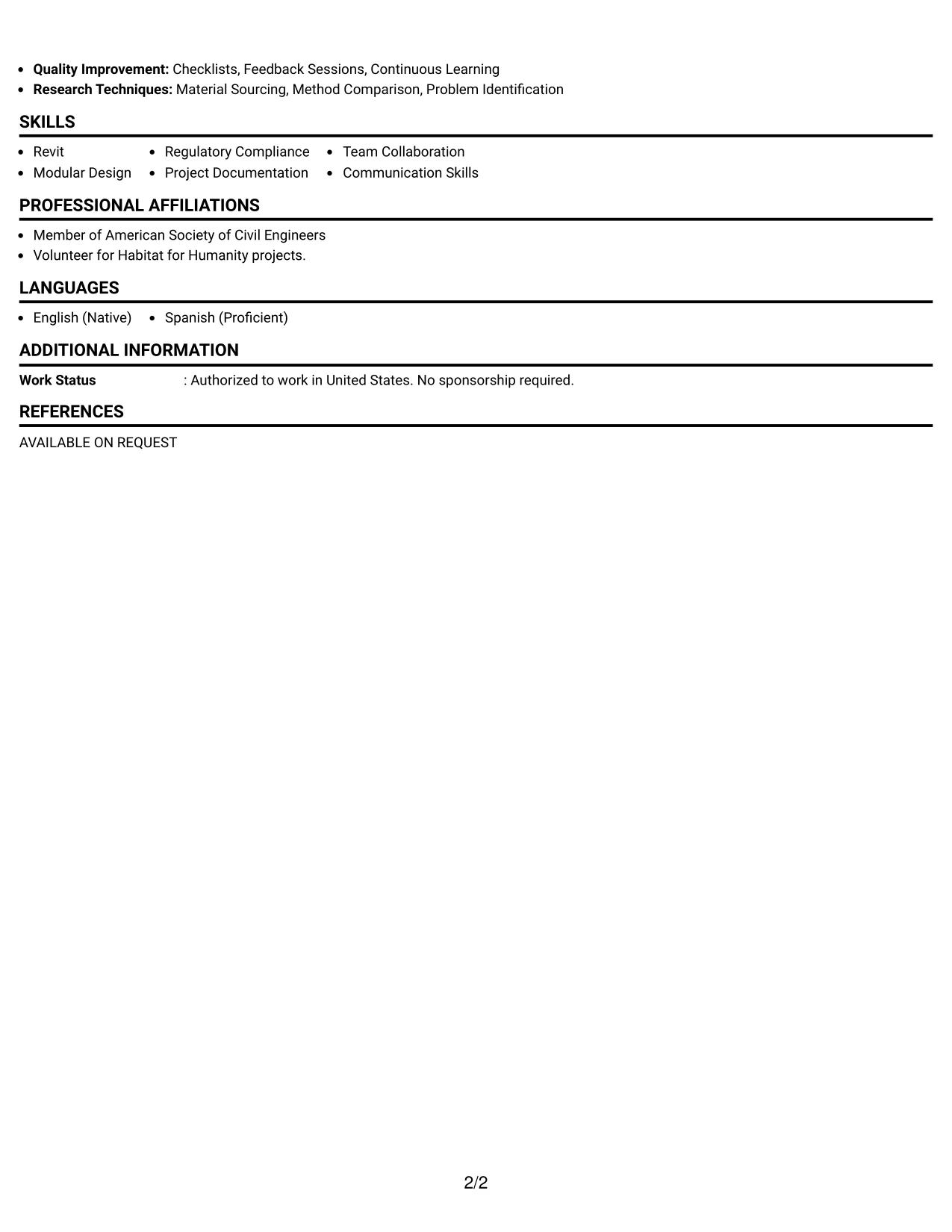 Resume Example Page 2