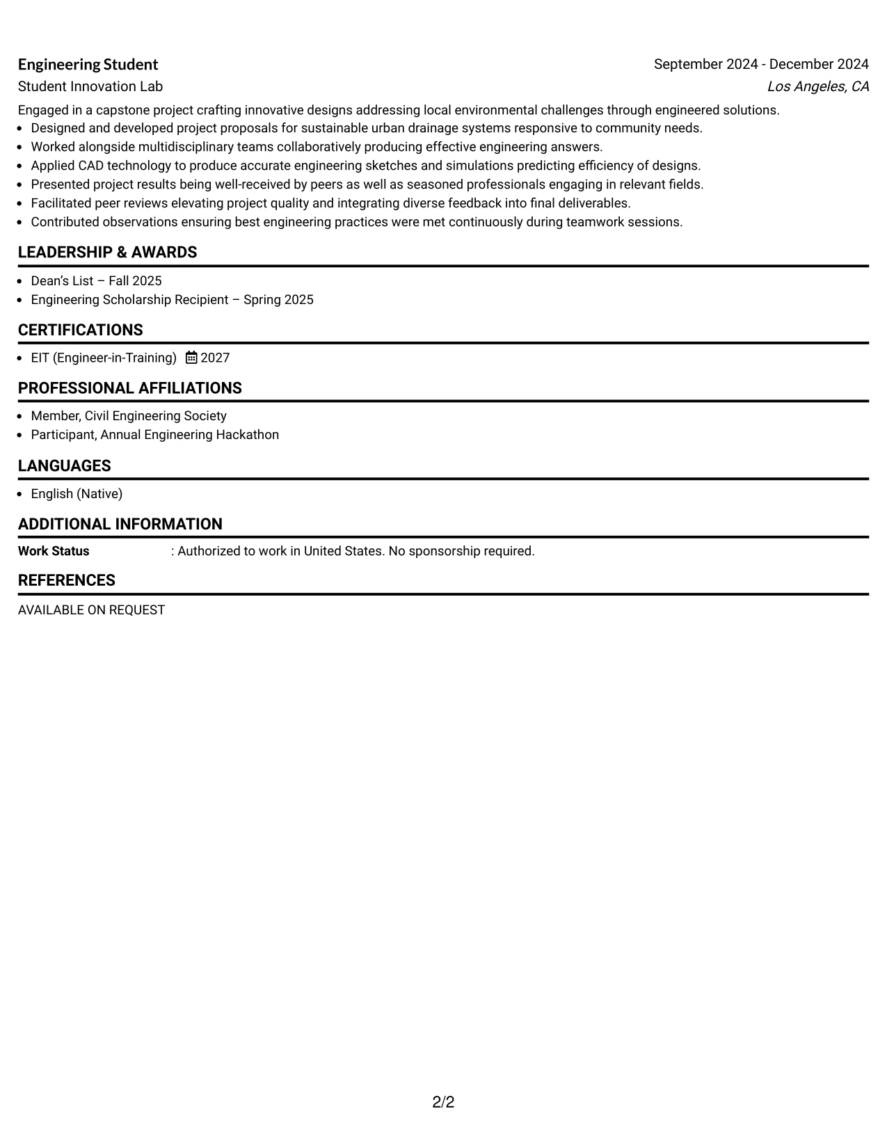 Resume Example Page 2