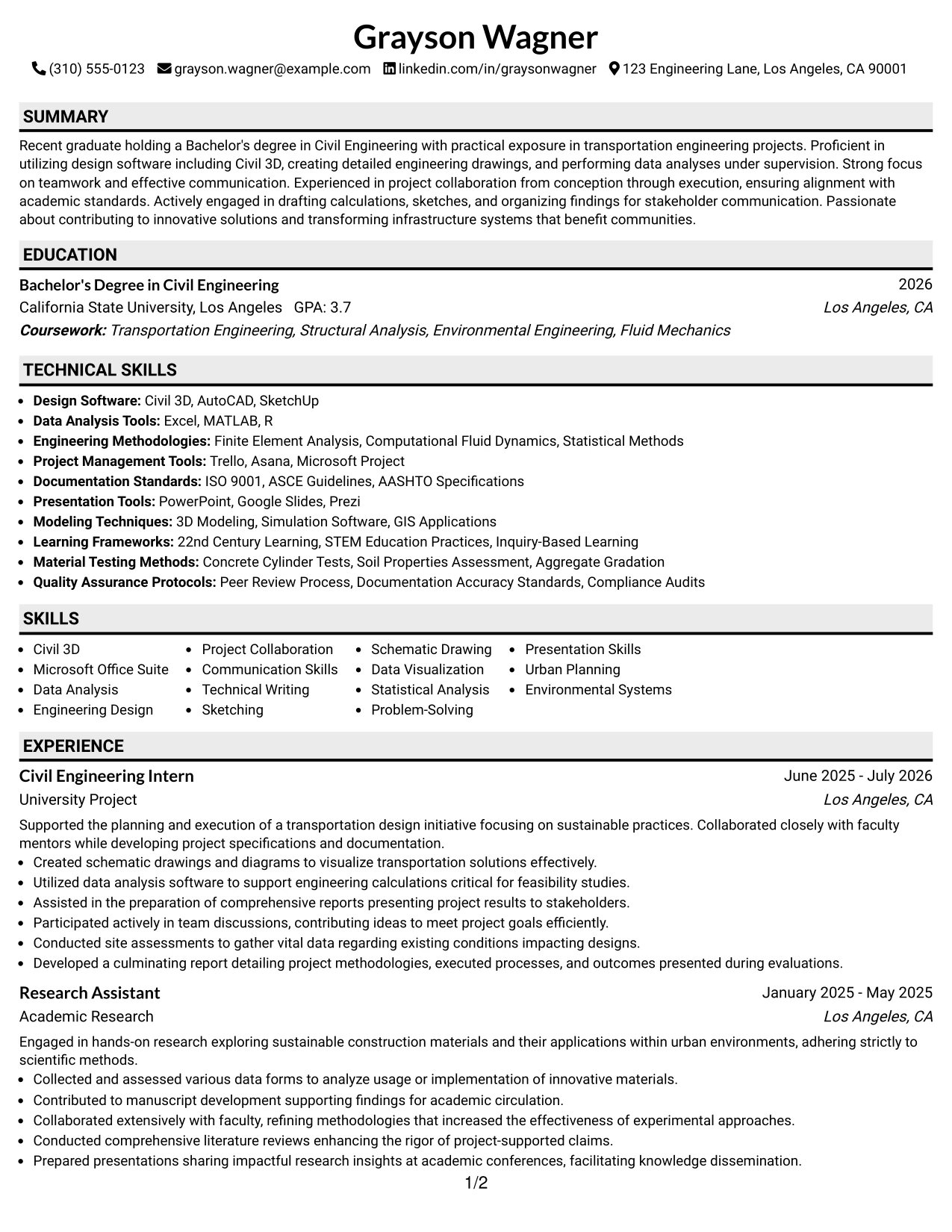 Resume Example Page 1
