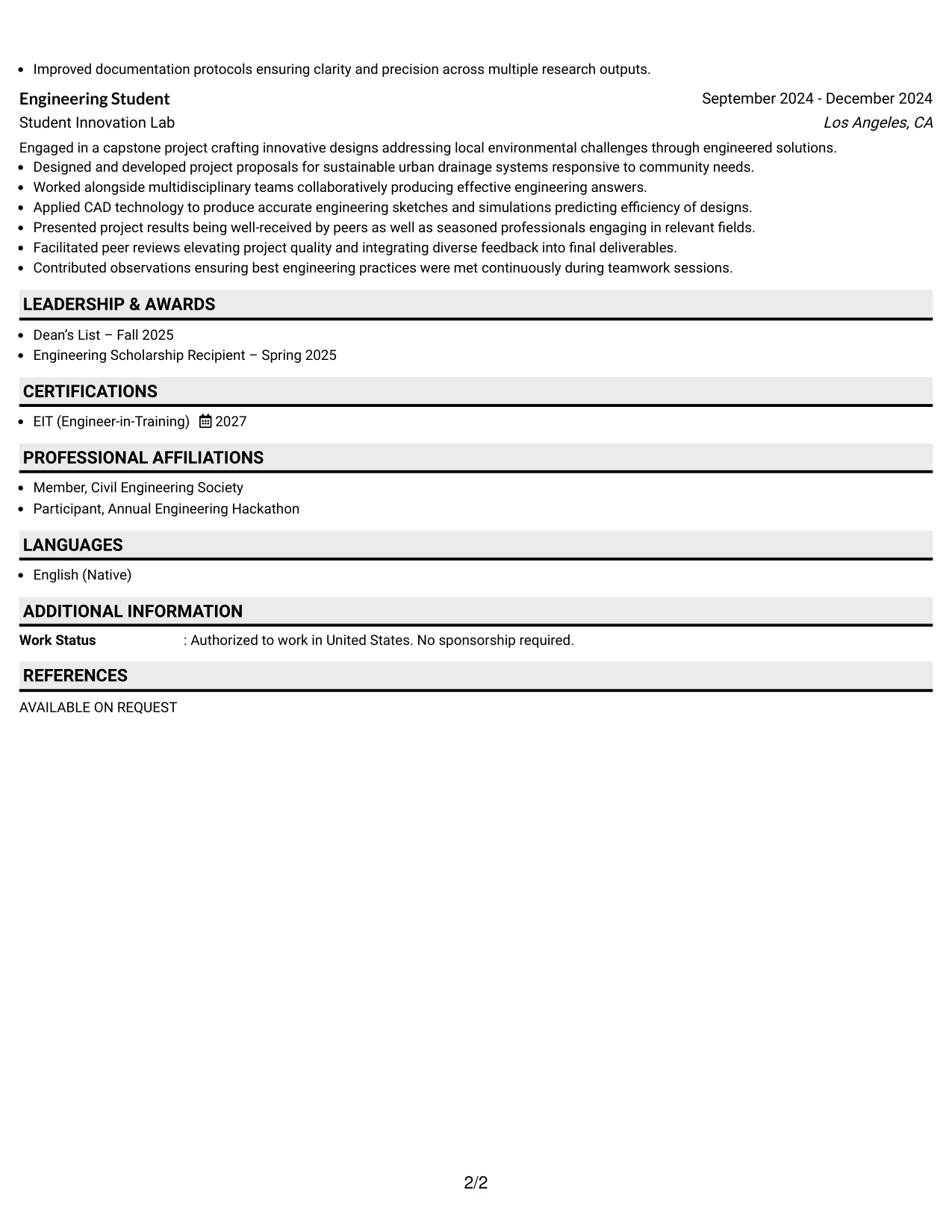 Resume Example Page 2