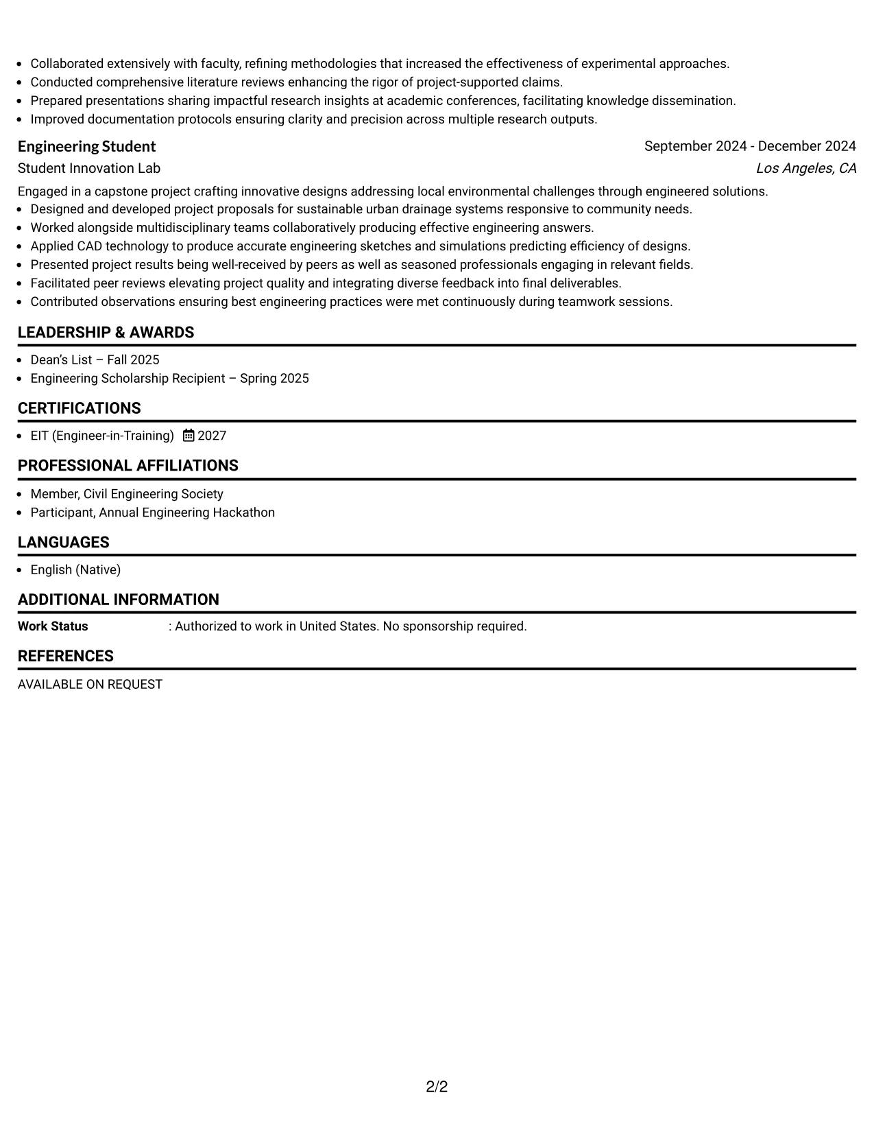 Resume Example Page 2