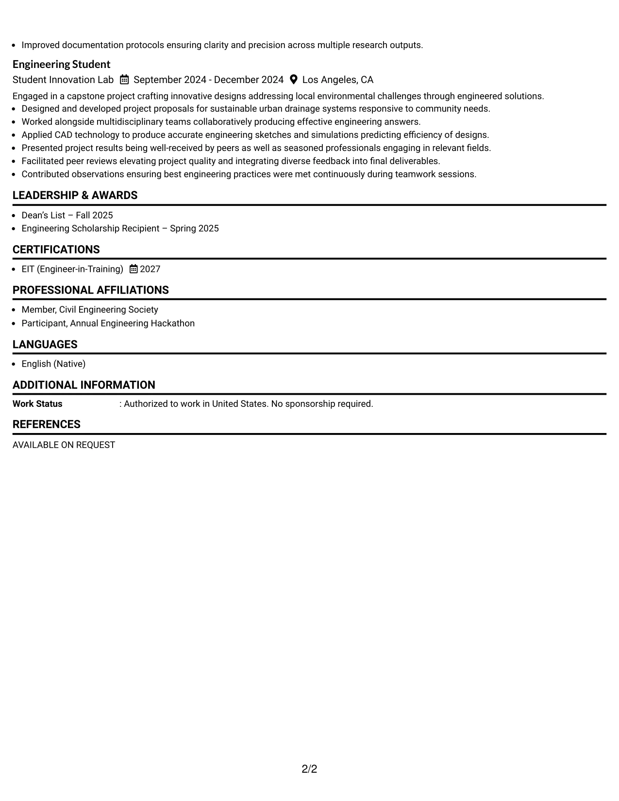 Resume Example Page 2