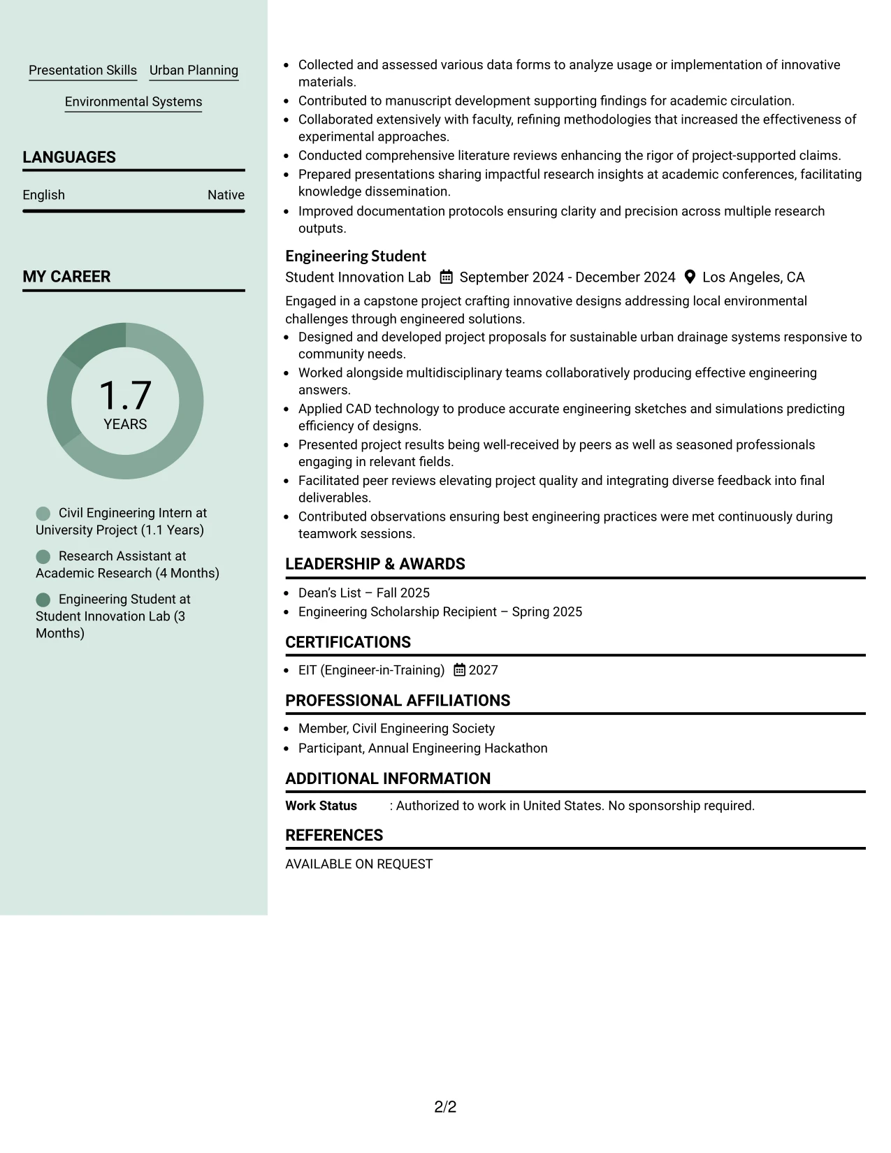 Resume Example Page 2