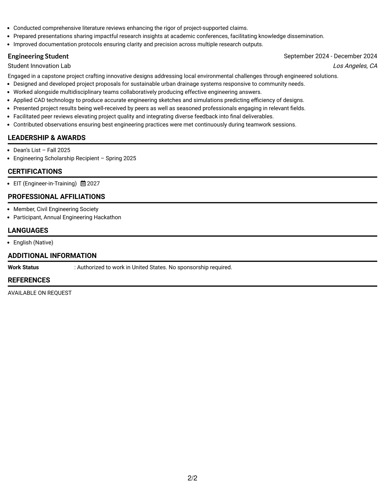 Resume Example Page 2