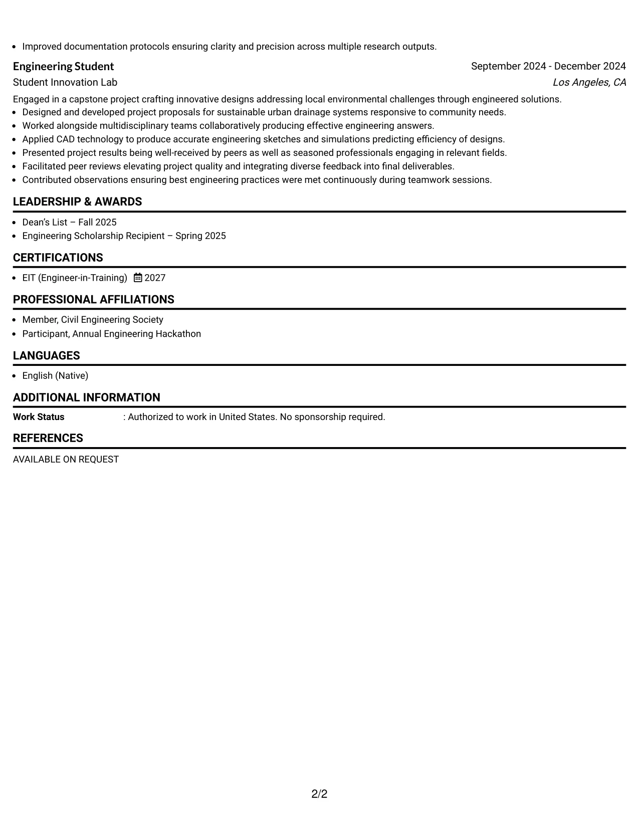 Resume Example Page 2