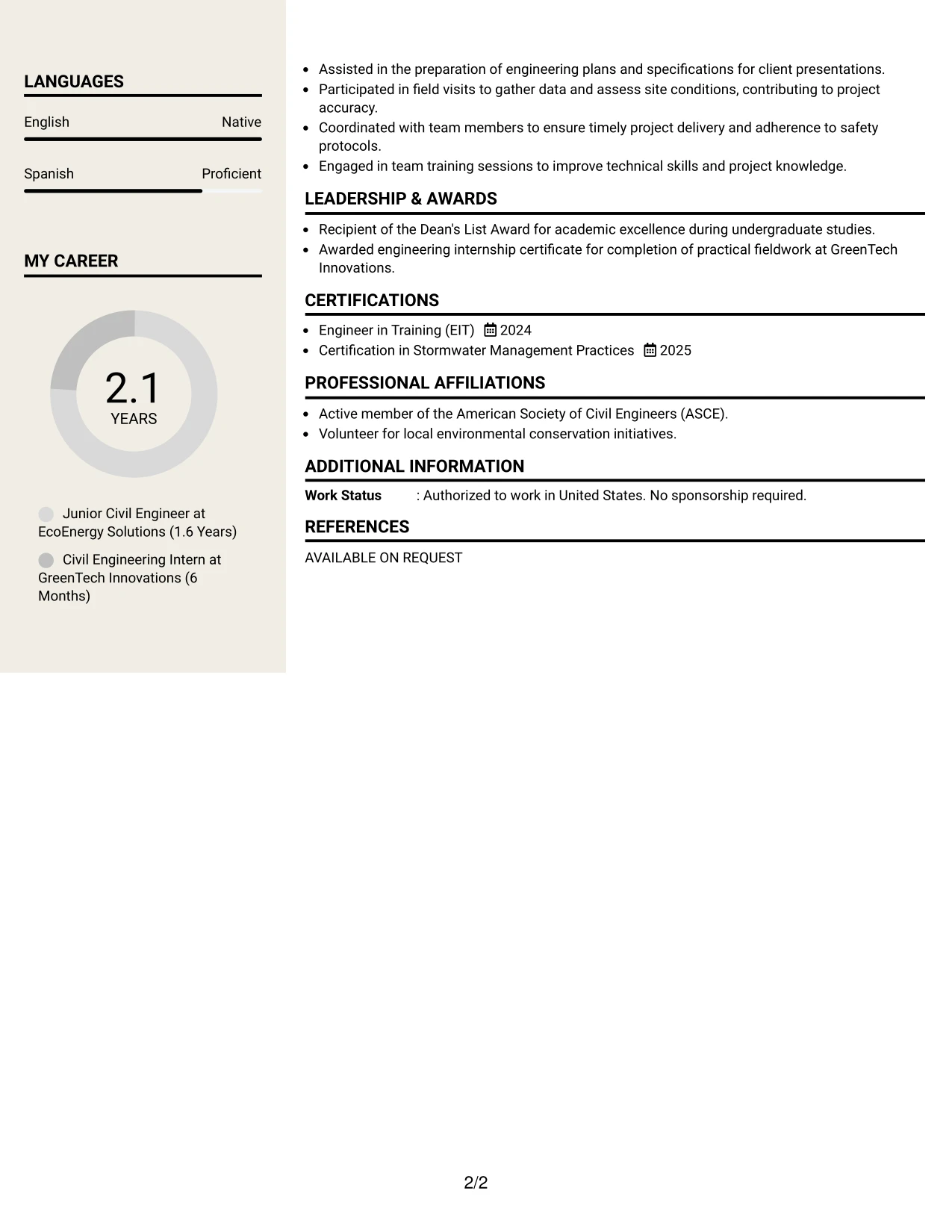 Resume Example Page 2