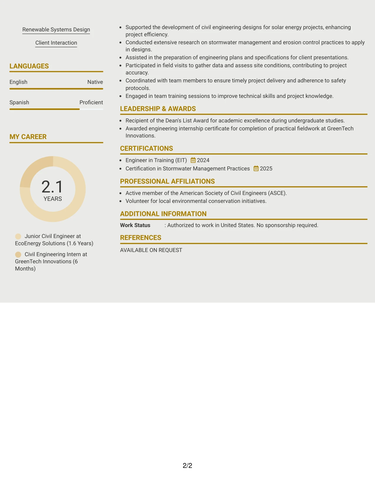 Resume Example Page 2