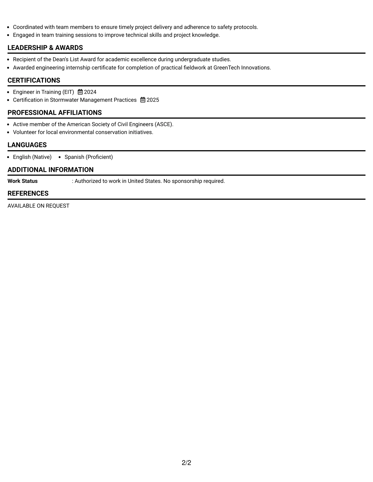 Resume Example Page 2