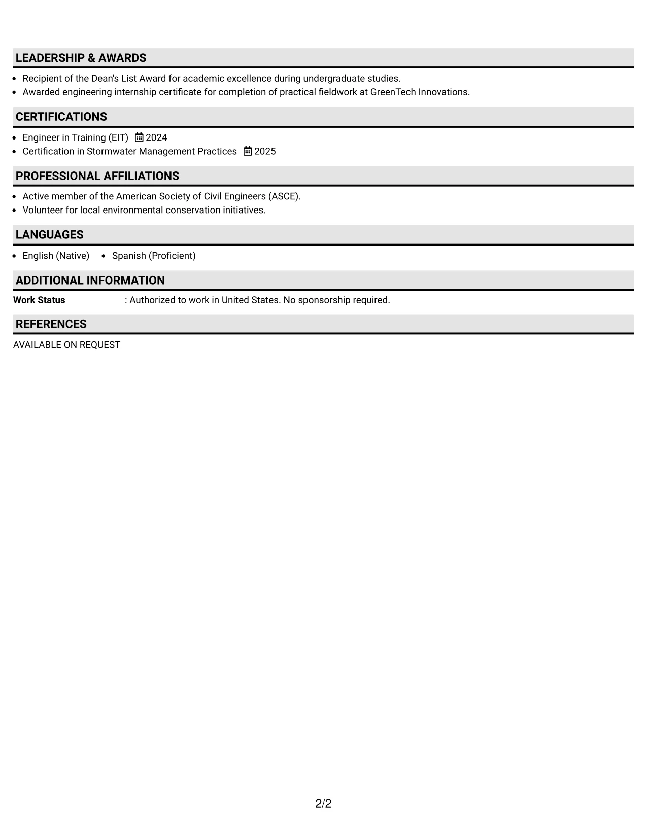 Resume Example Page 2
