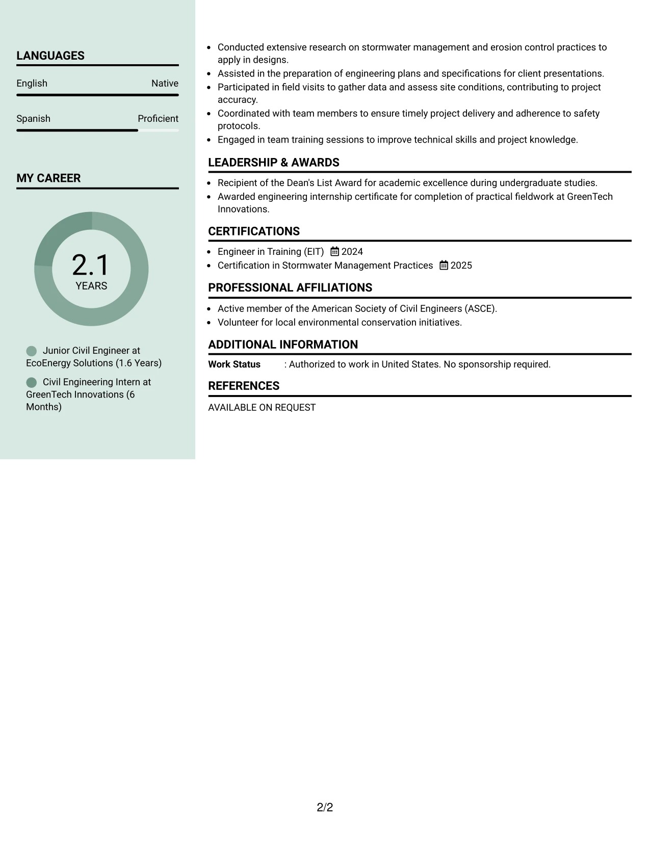 Resume Example Page 2