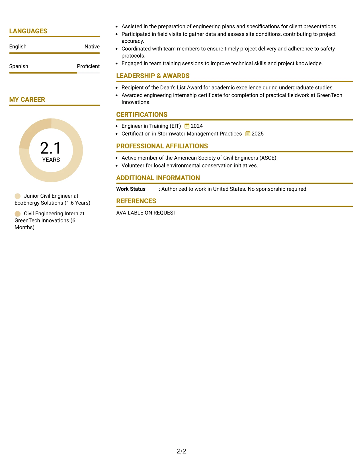 Resume Example Page 2