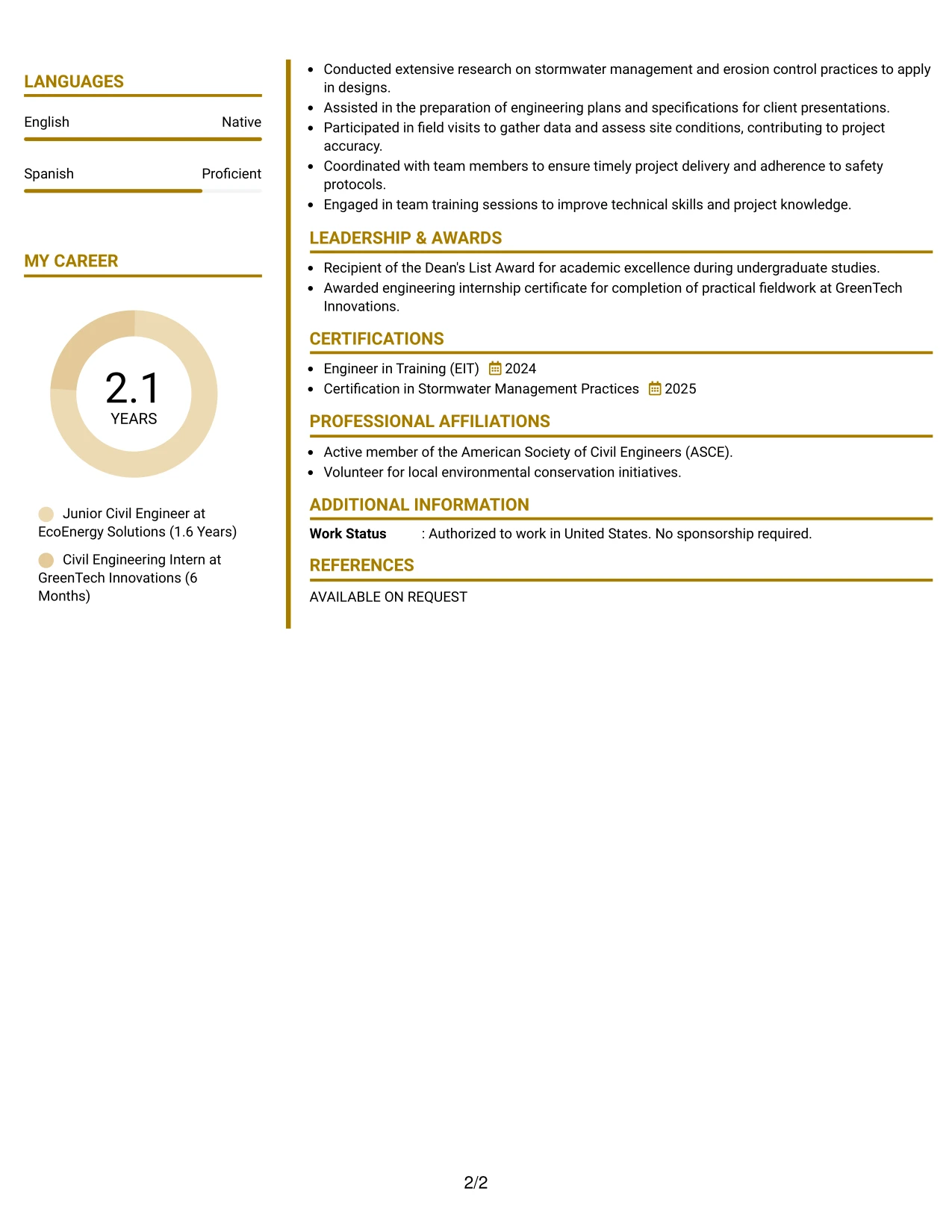 Resume Example Page 2