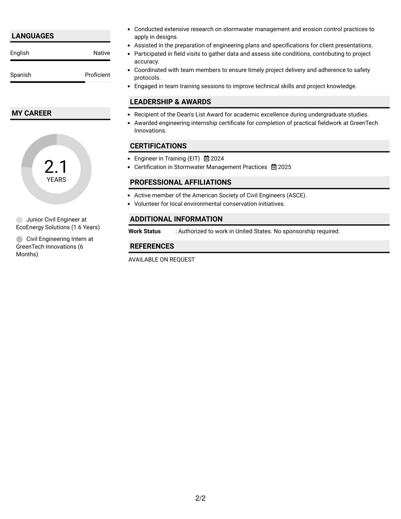 Resume Example Page 2