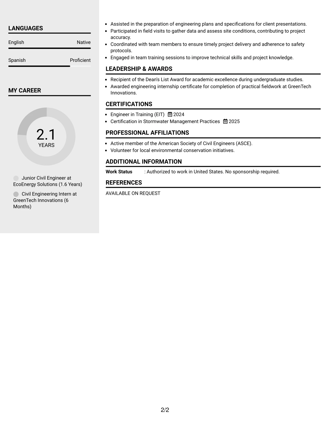Resume Example Page 2
