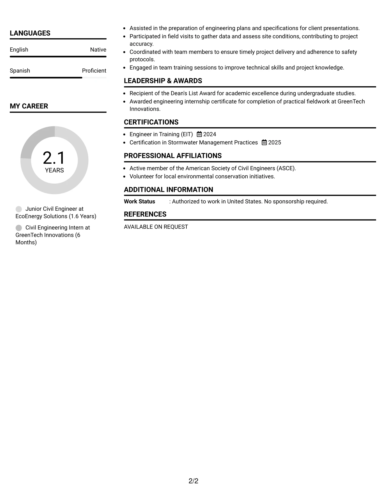 Resume Example Page 2