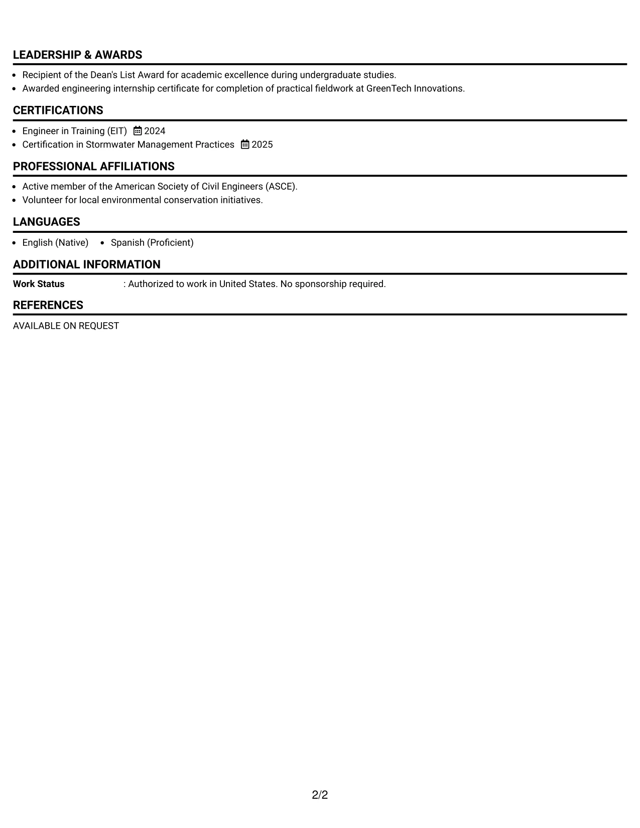 Resume Example Page 2