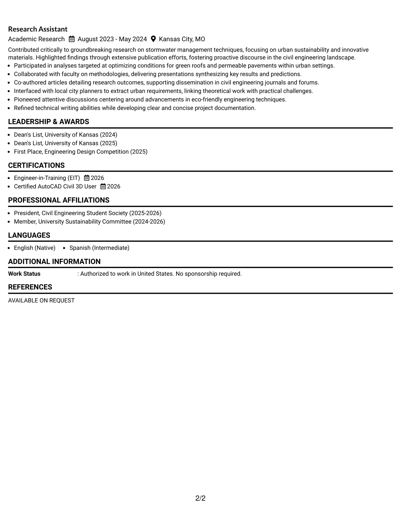 Resume Example Page 2