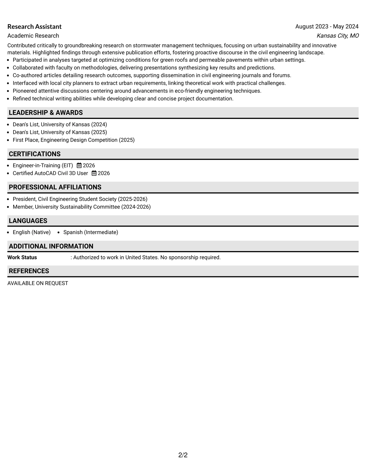 Resume Example Page 2