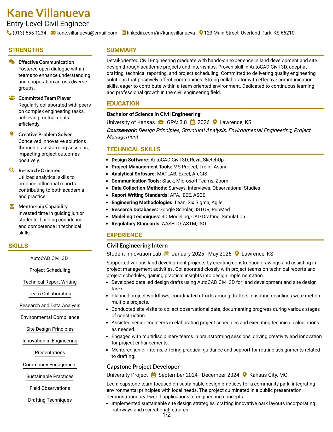 Resume Example Page 1