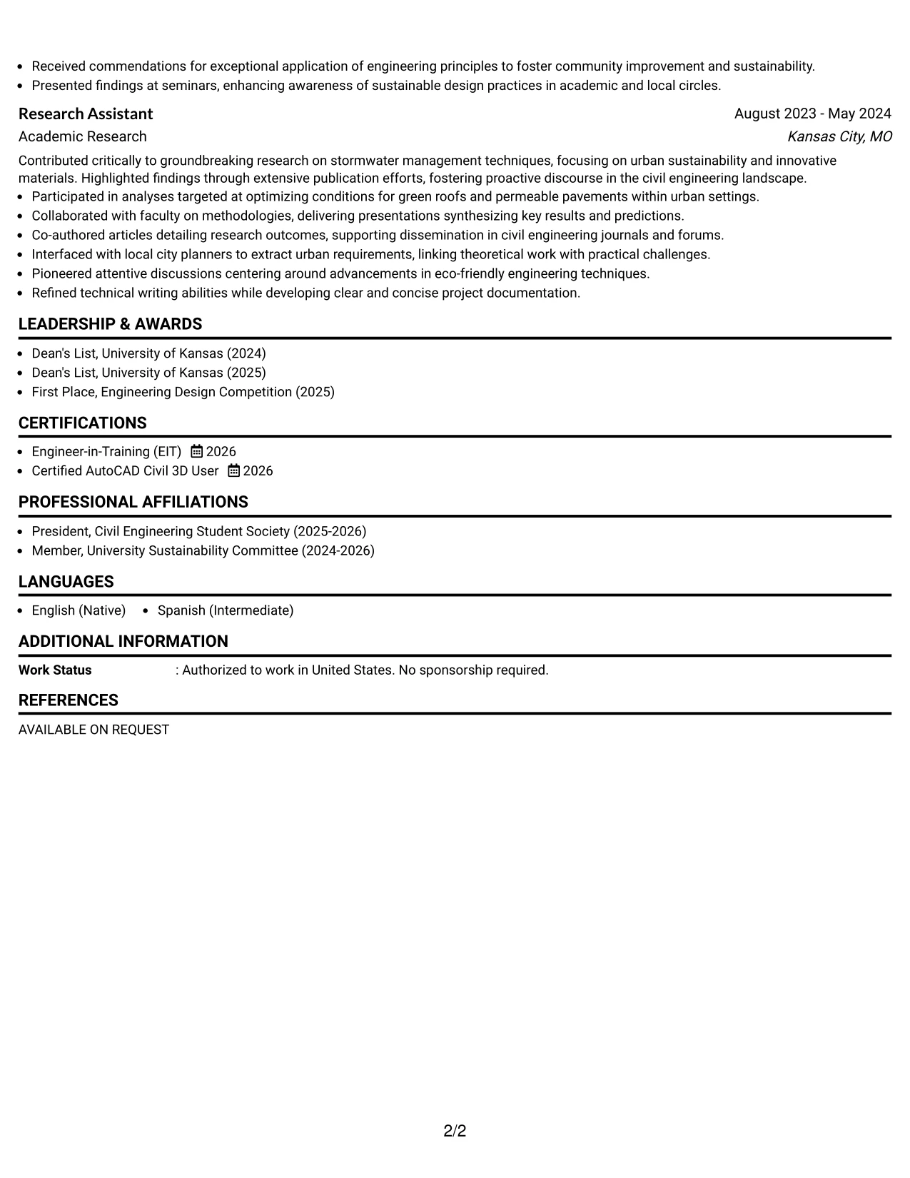 Resume Example Page 2
