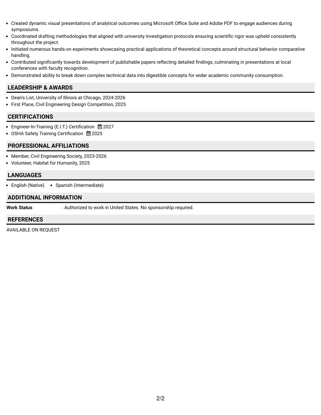 Resume Example Page 2