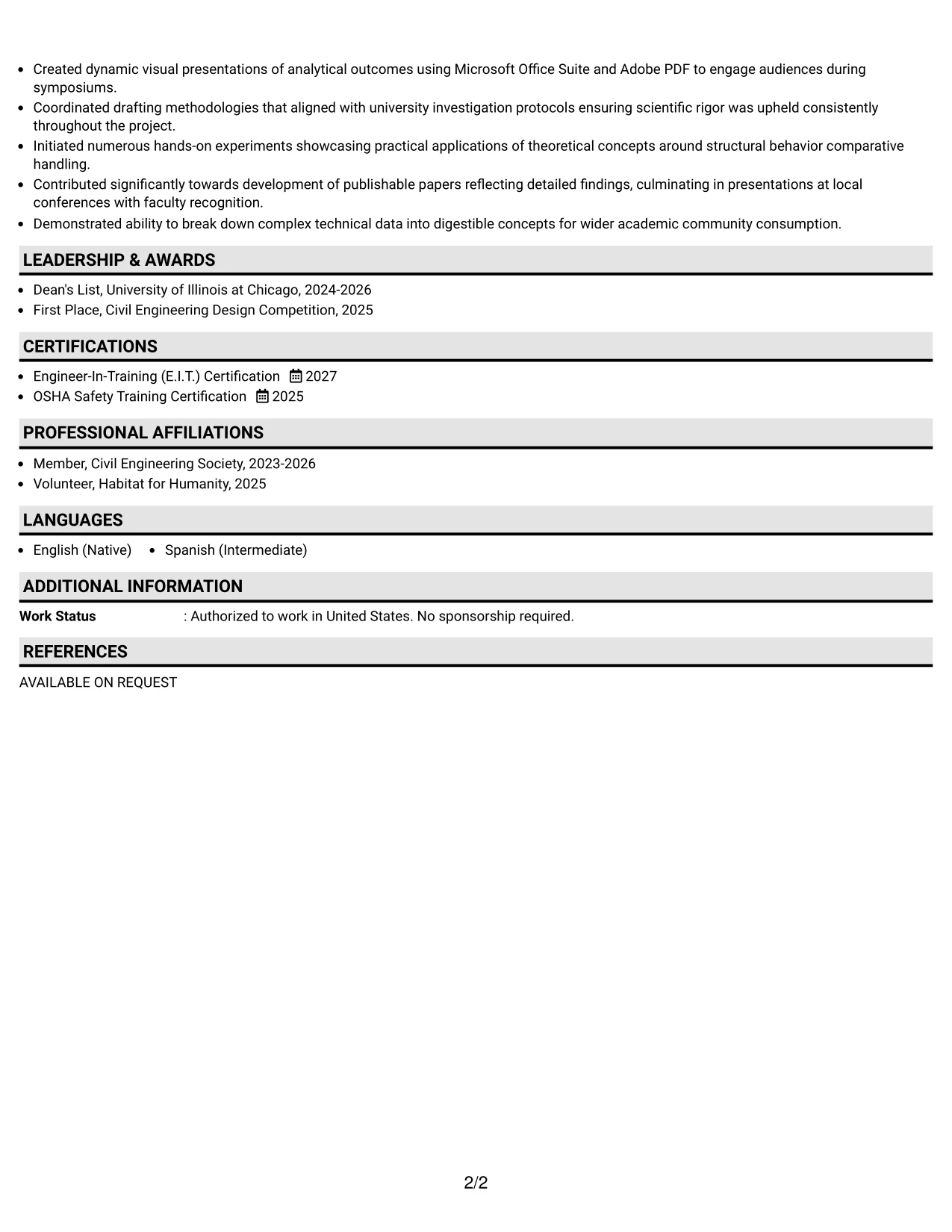 Resume Example Page 2