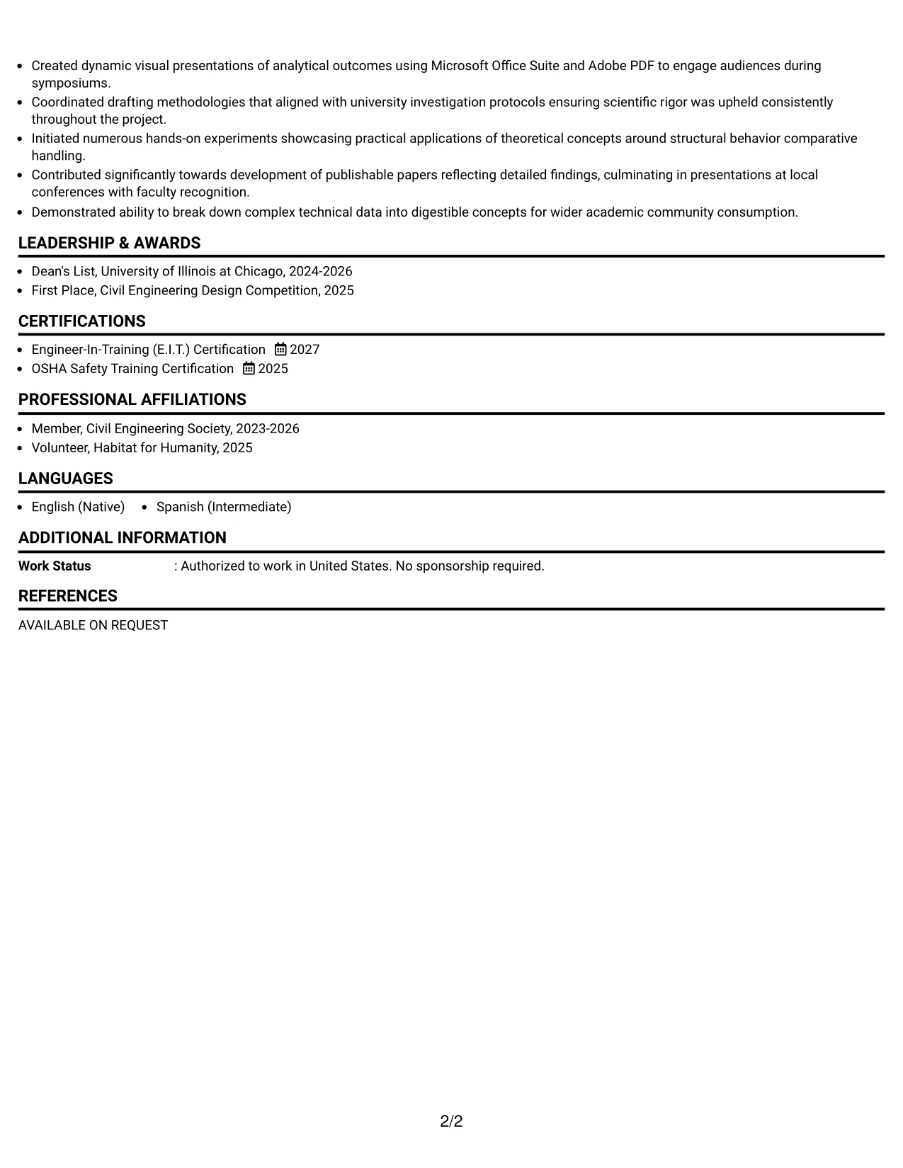 Resume Example Page 2