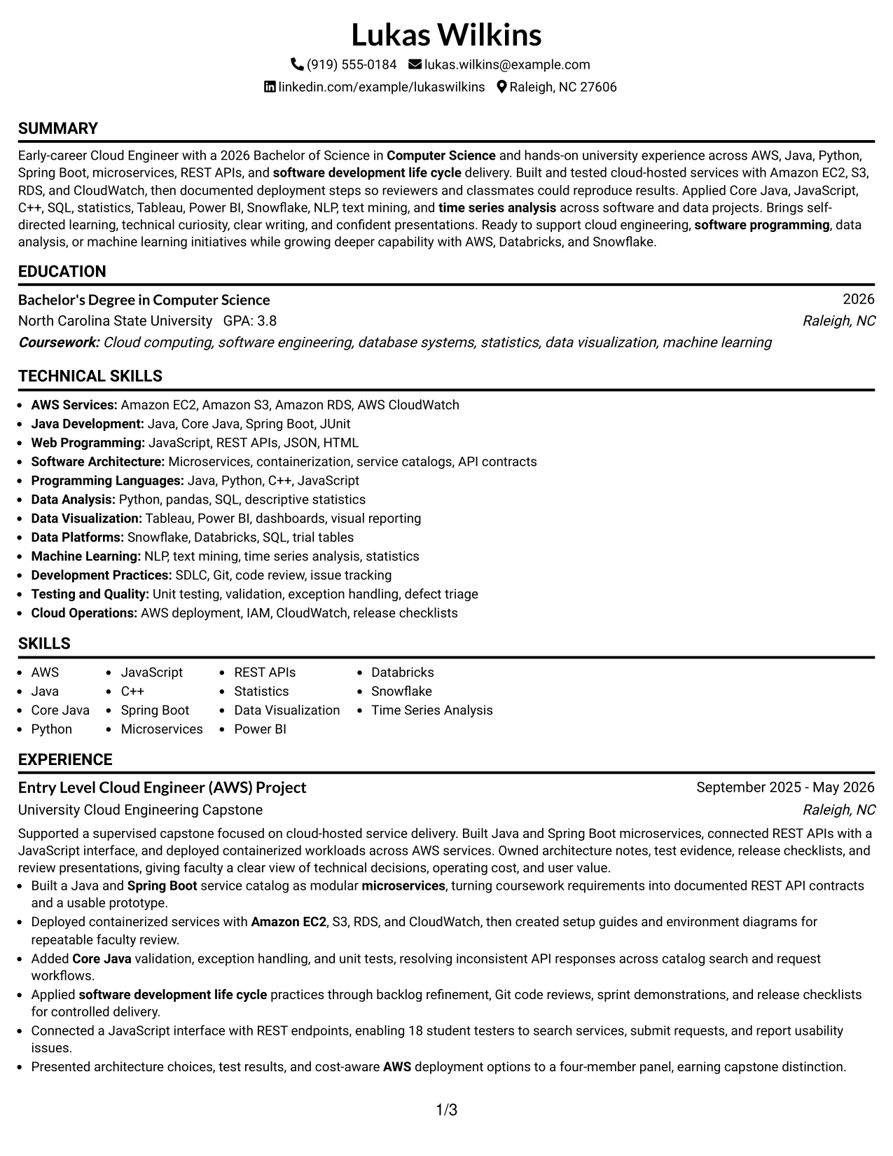 Resume Example Page 1