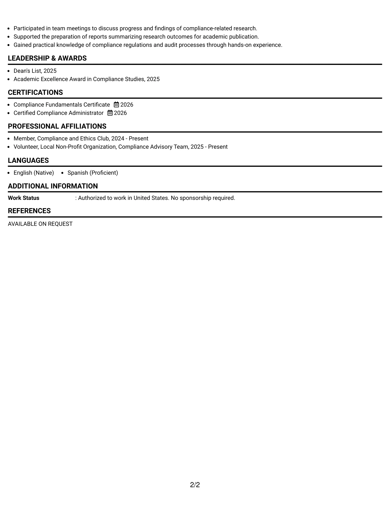 Resume Example Page 2