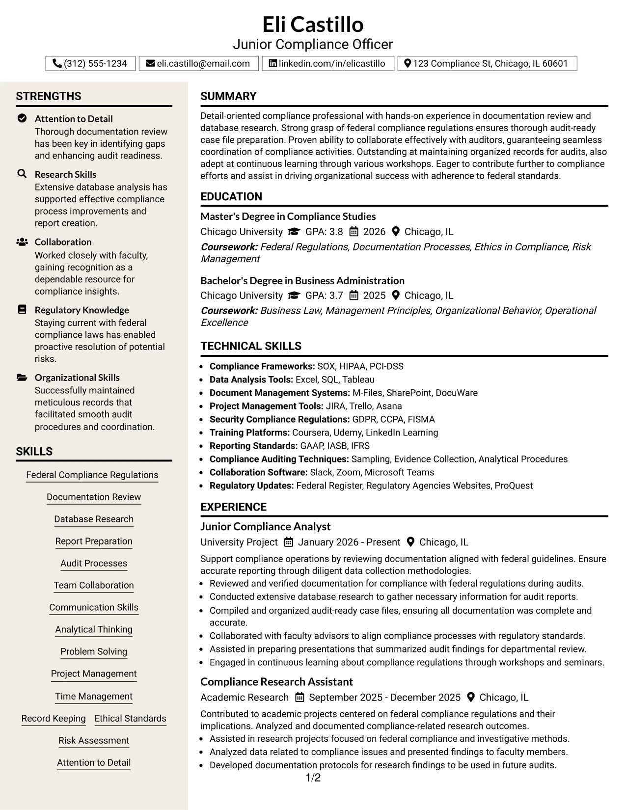 Resume Example Page 1