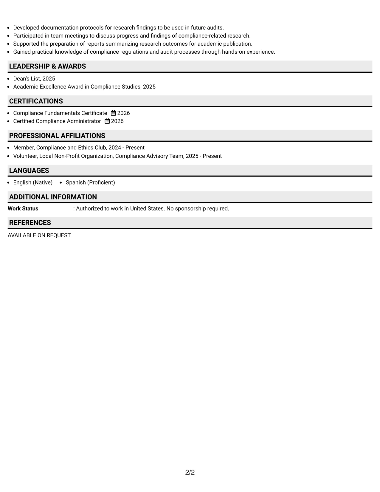 Resume Example Page 2