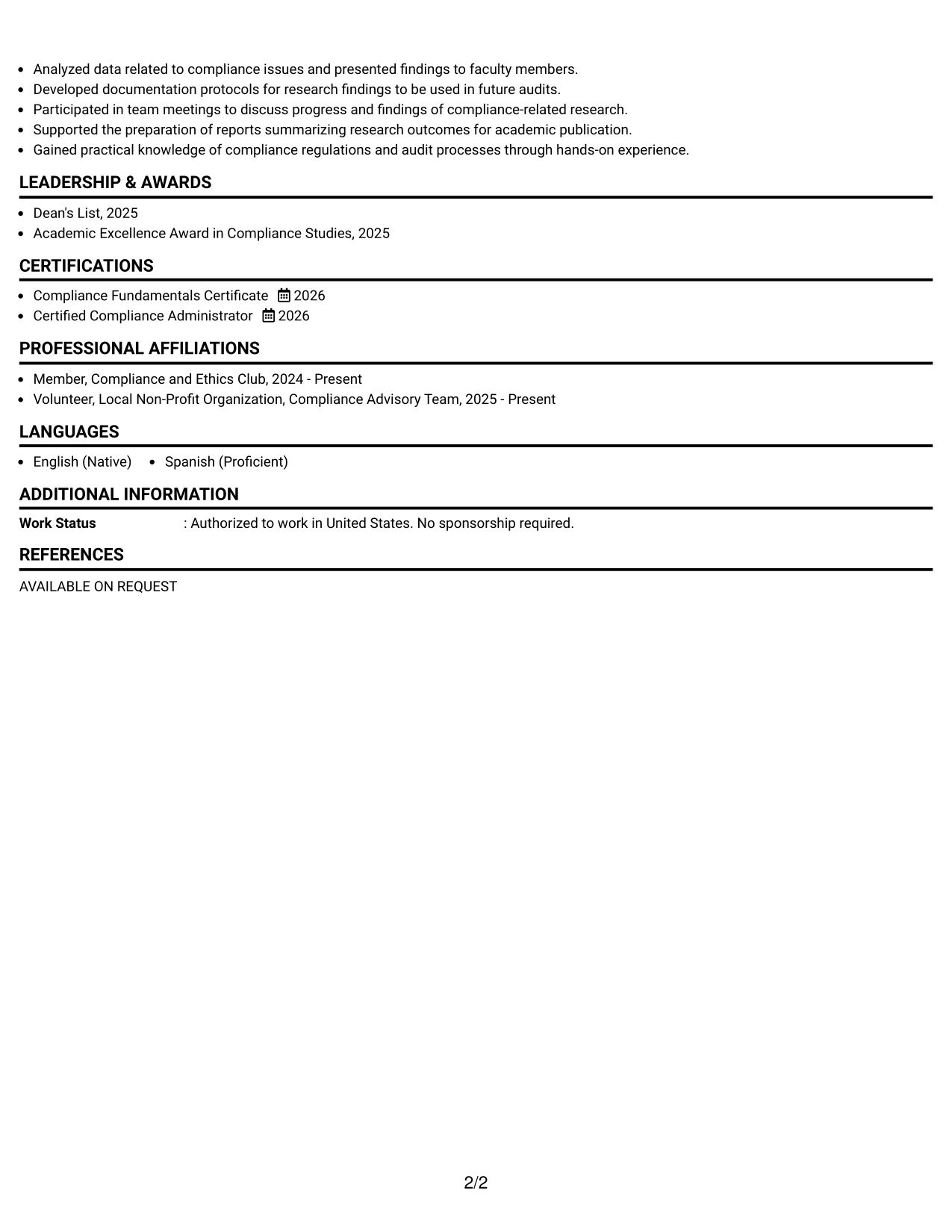 Resume Example Page 2