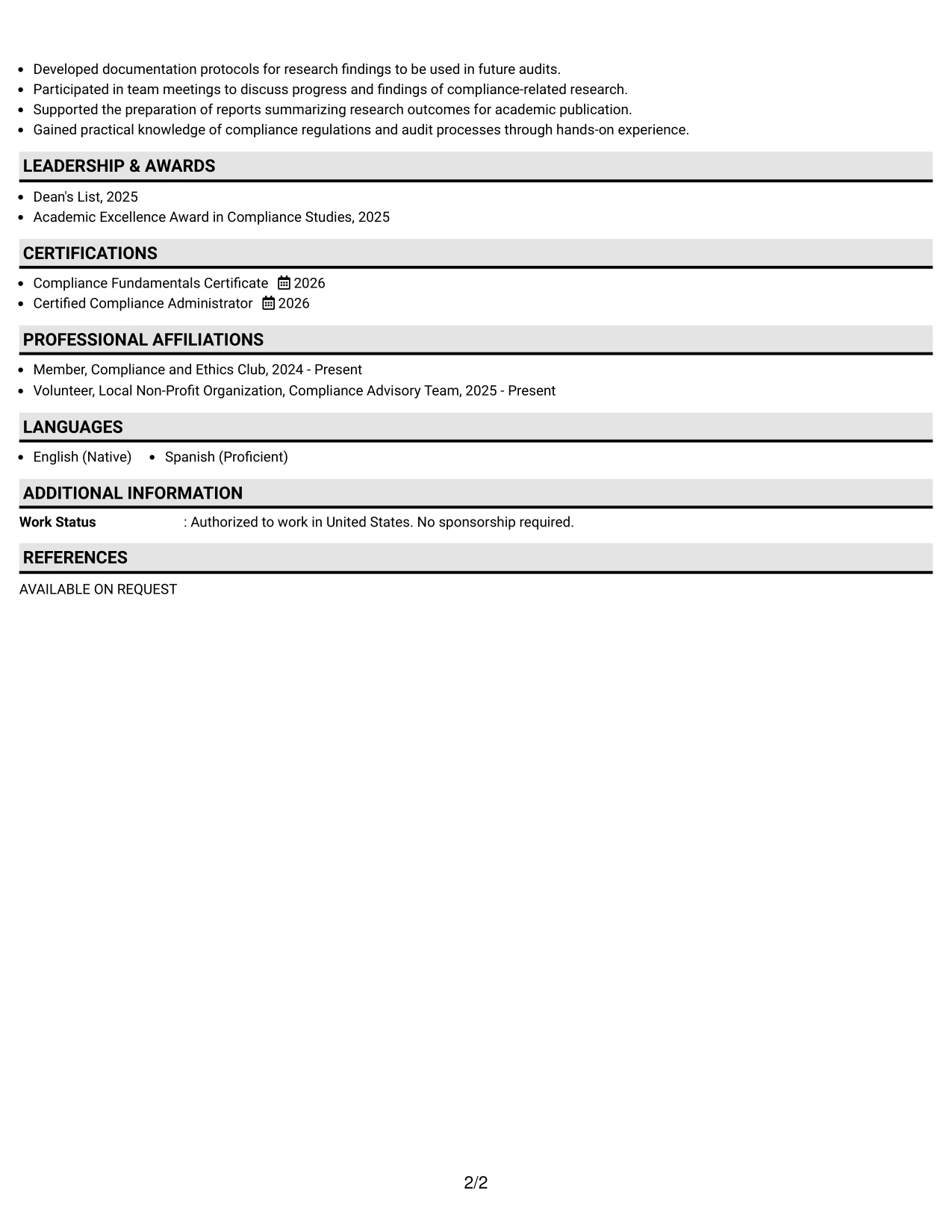 Resume Example Page 2