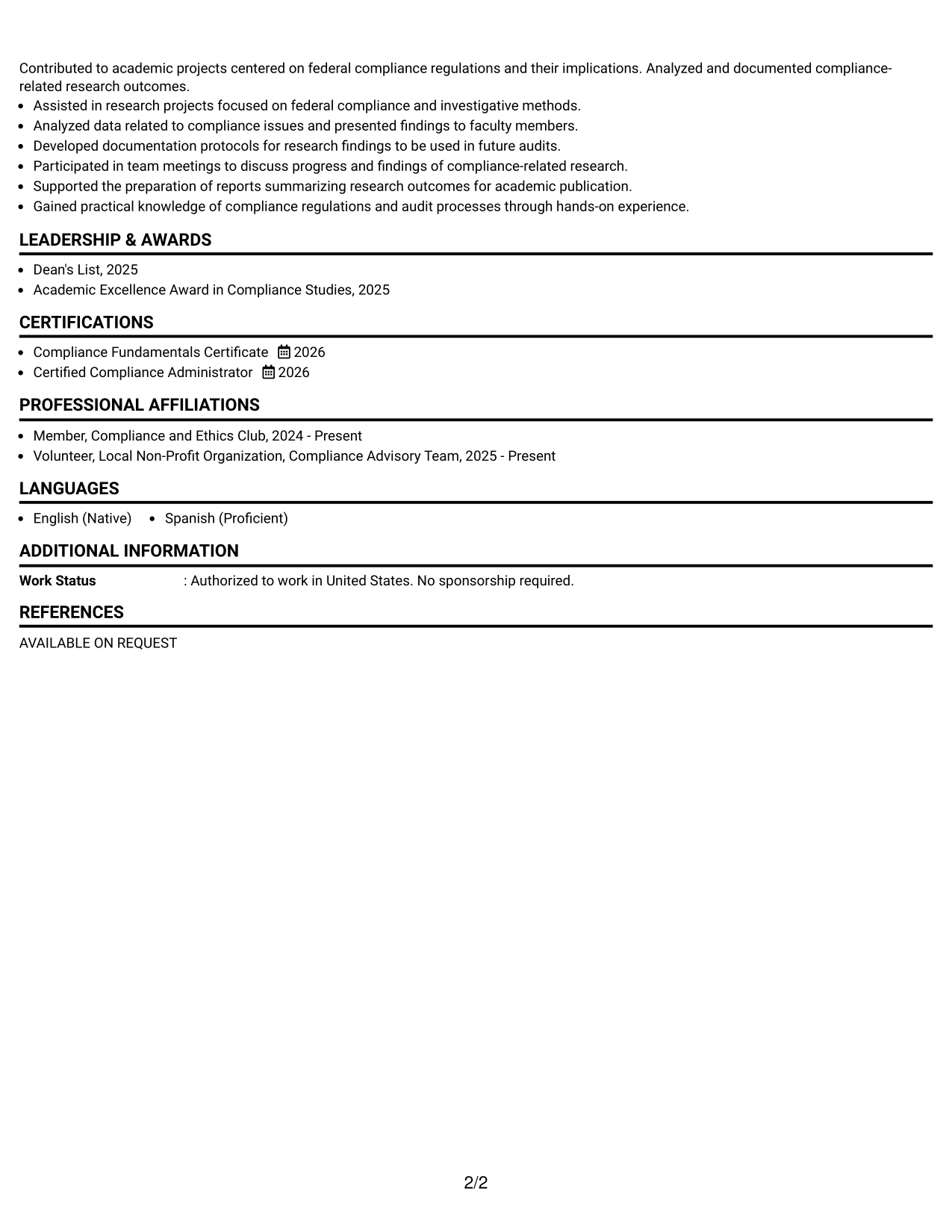 Resume Example Page 2
