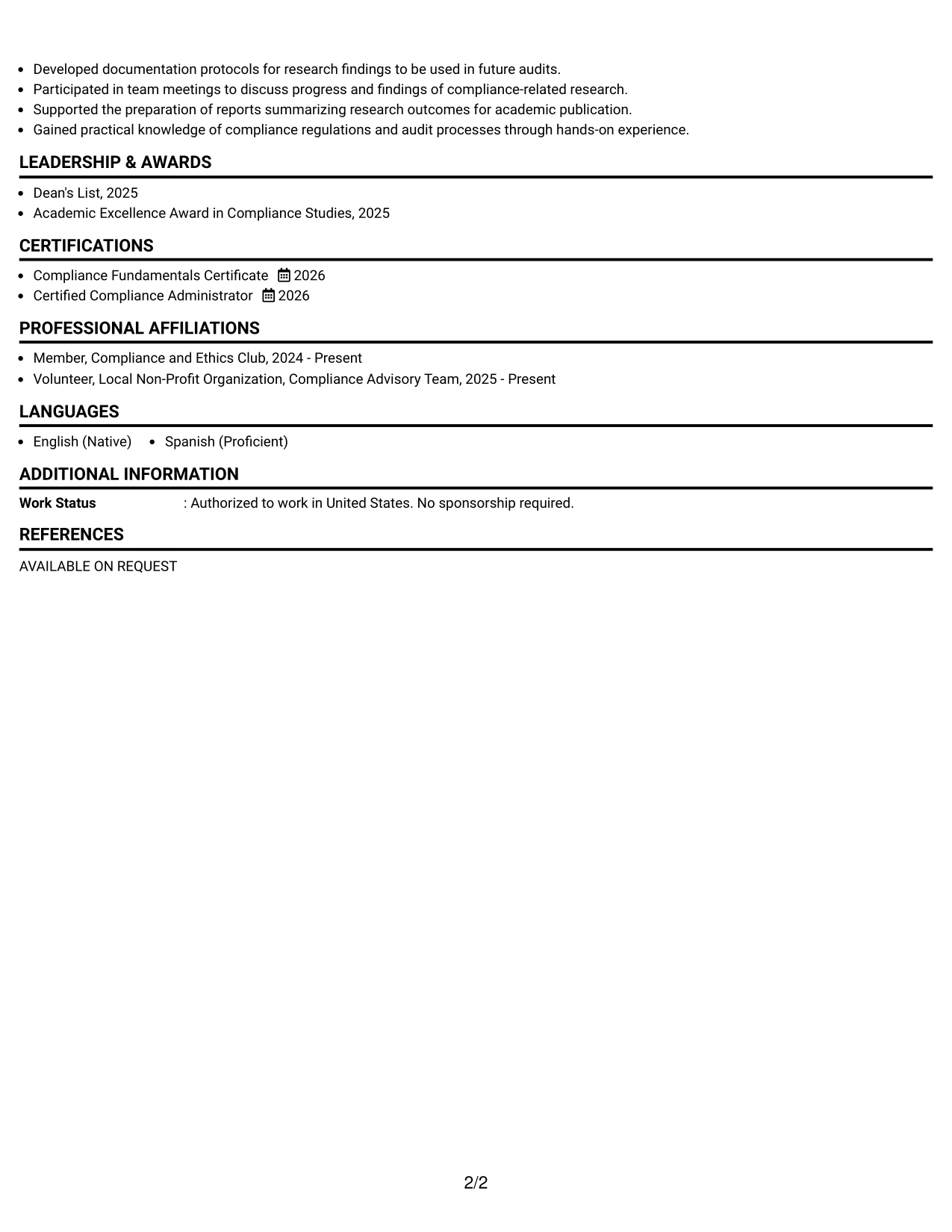 Resume Example Page 2