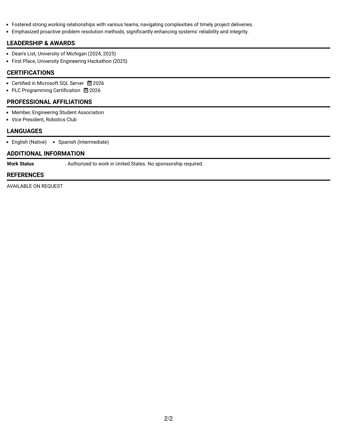 Resume Example Page 2
