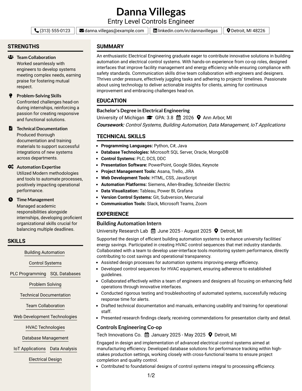 Resume Example Page 1
