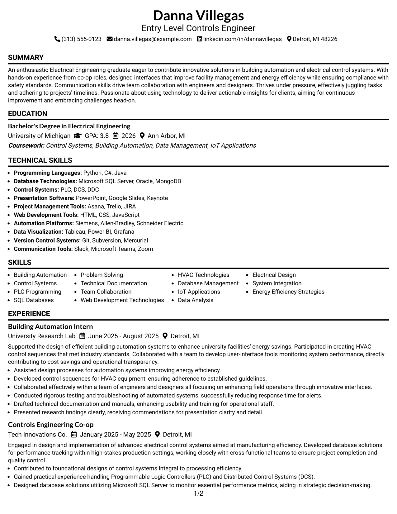 Resume Example Page 1