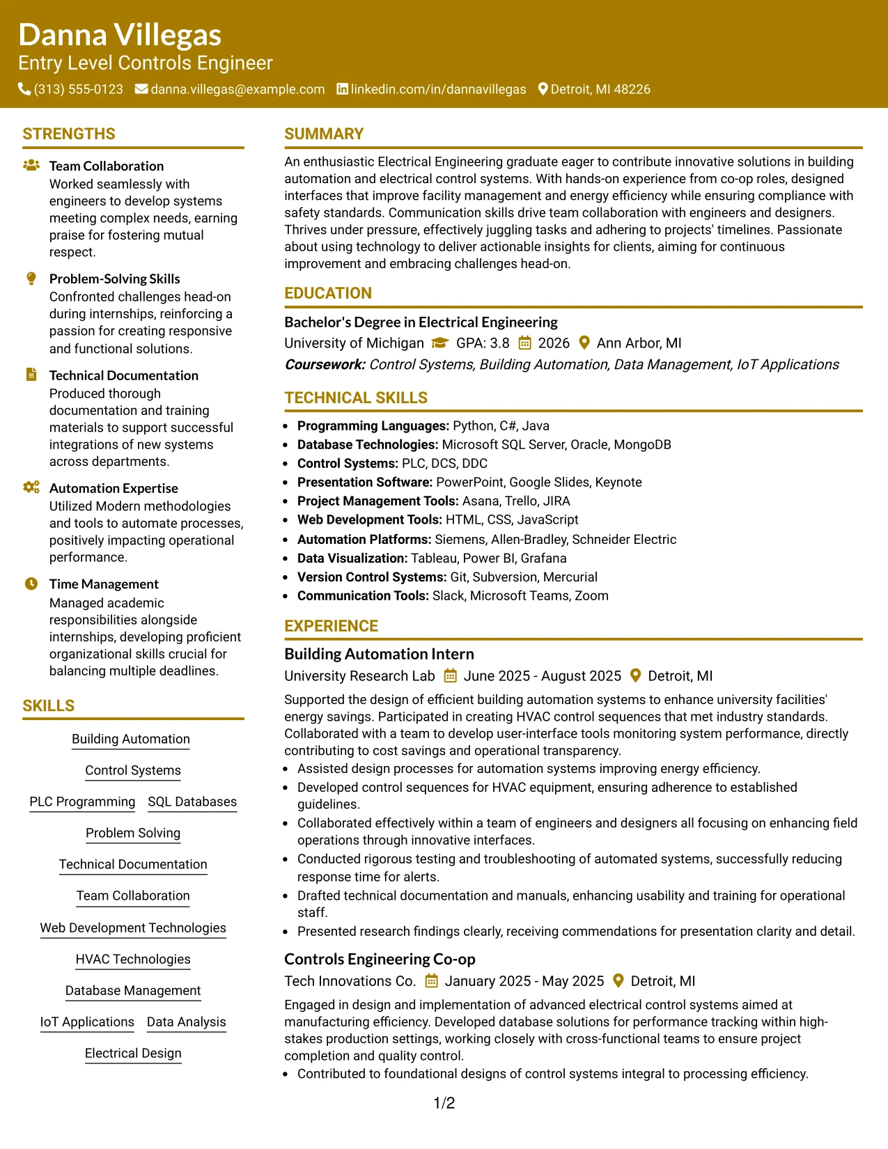 Resume Example Page 1