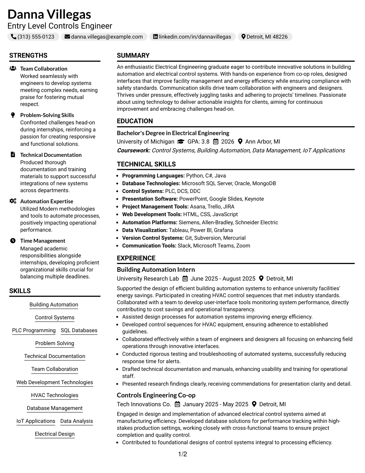 Resume Example Page 1