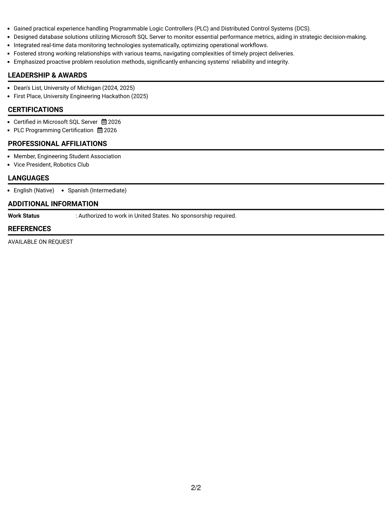 Resume Example Page 2