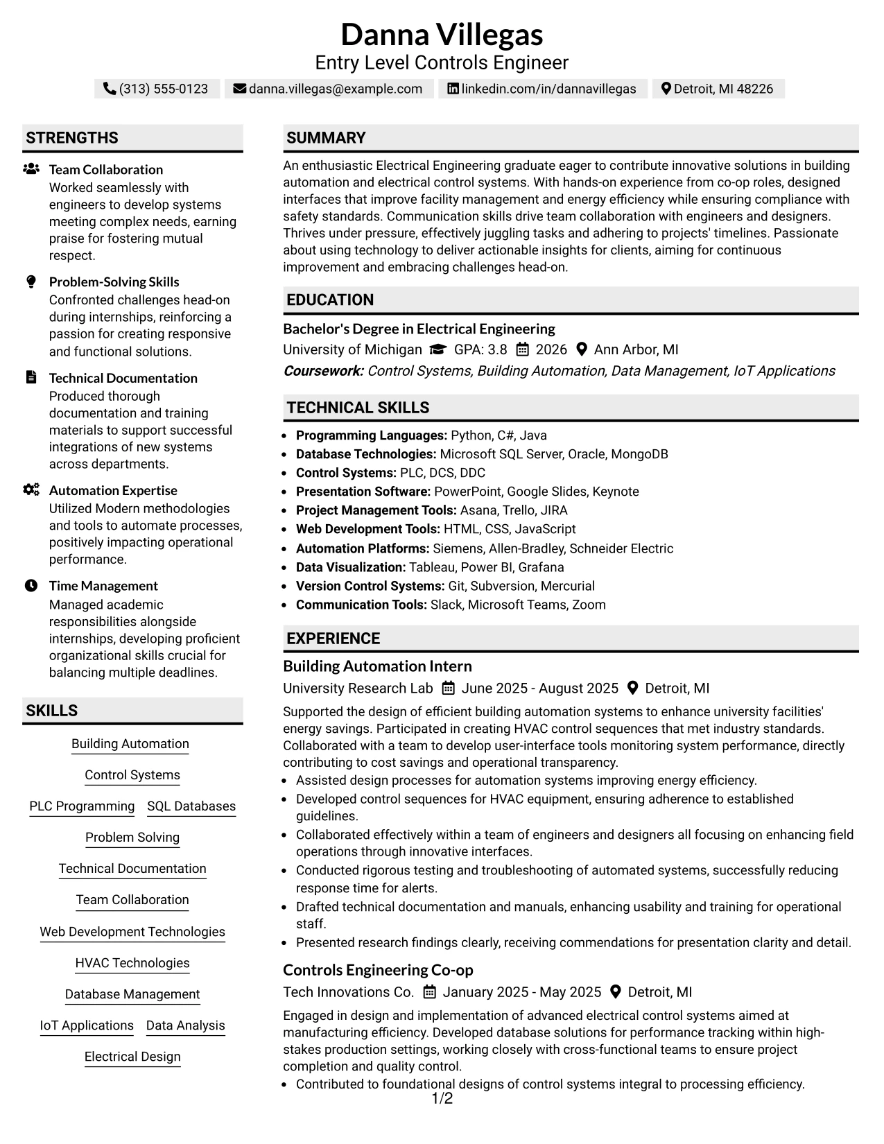 Resume Example Page 1