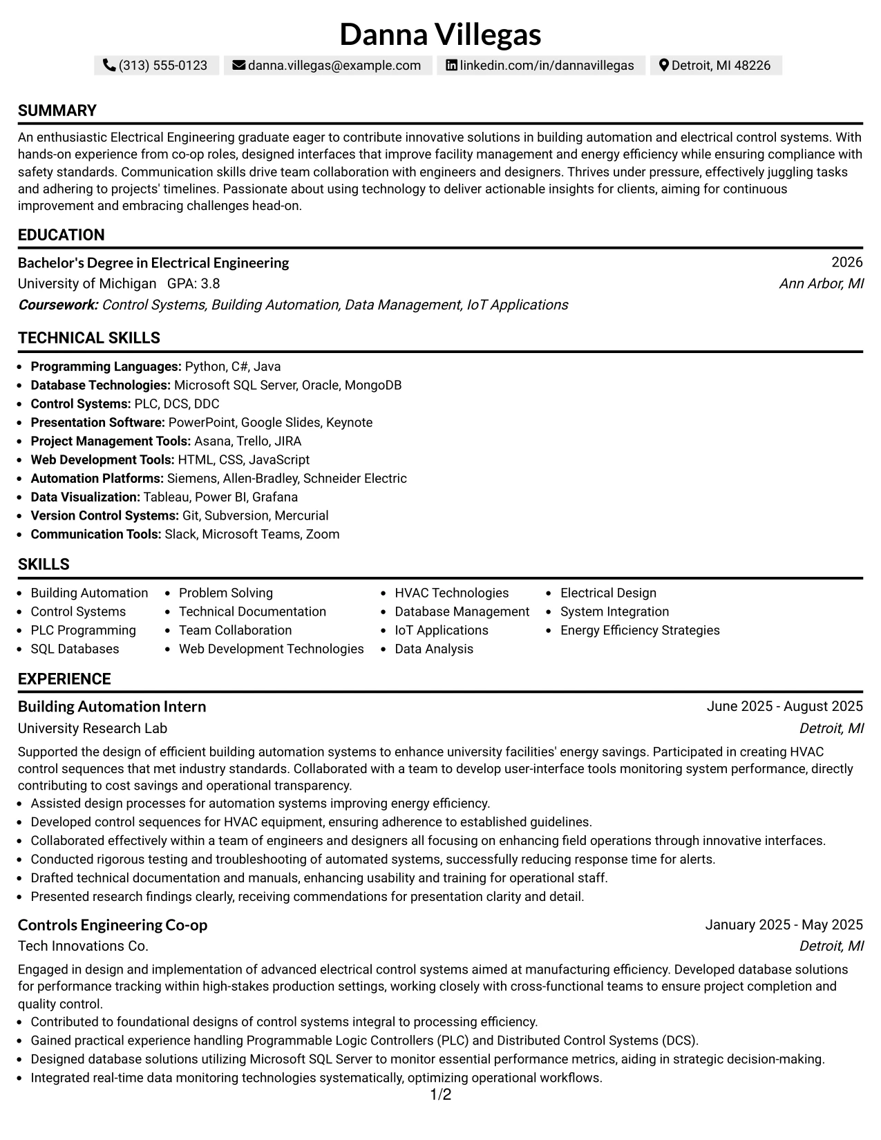 Resume Example Page 1