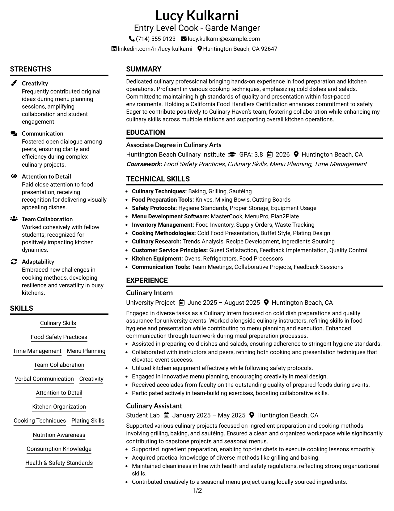Resume Example Page 1