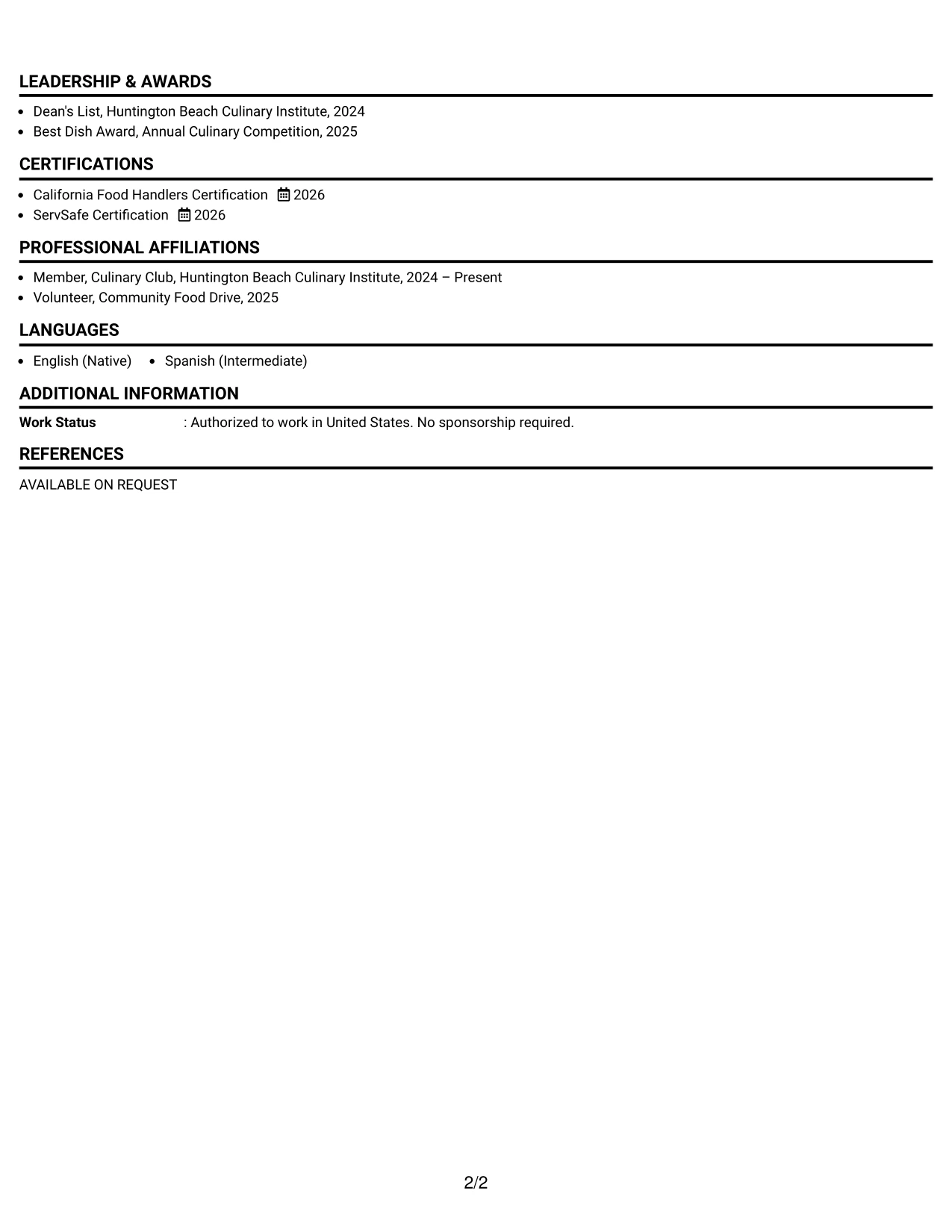 Resume Example Page 2