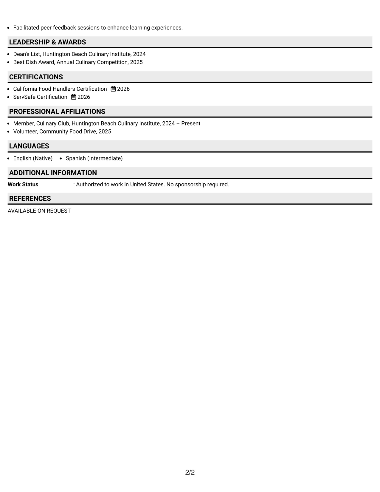 Resume Example Page 2